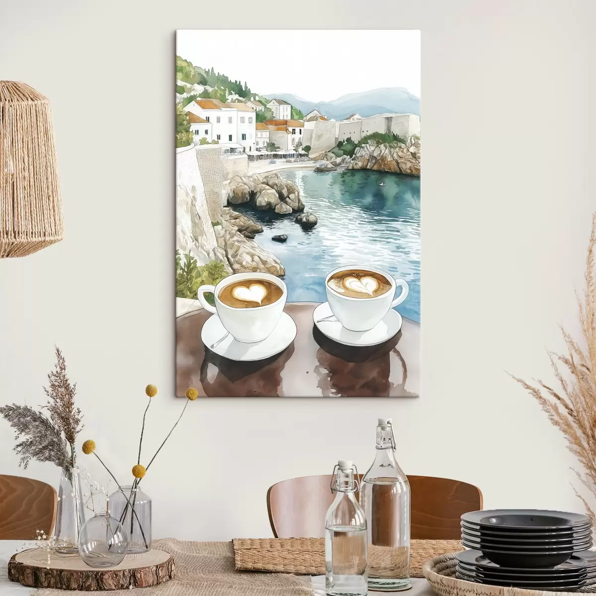 carta da parati Tazze di caffè in riva al mare, stile acquerello, Croazia nr. s42448