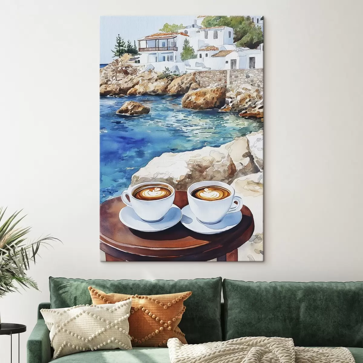 carta da parati Acquerello lato mare con tazze di caffè, estate nr. s42449