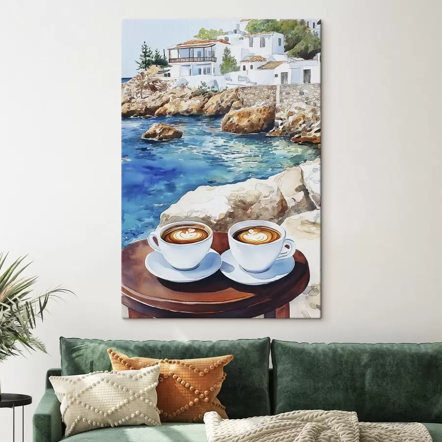 carta da parati Acquerello lato mare con tazze di caffè, estate nr. s42449