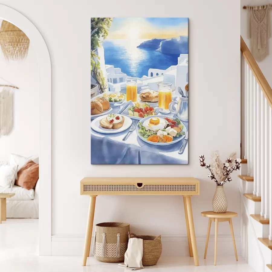 carta da parati Paesaggi di Santorini, colazione, stile acquerello, città vecchia nr. s42454