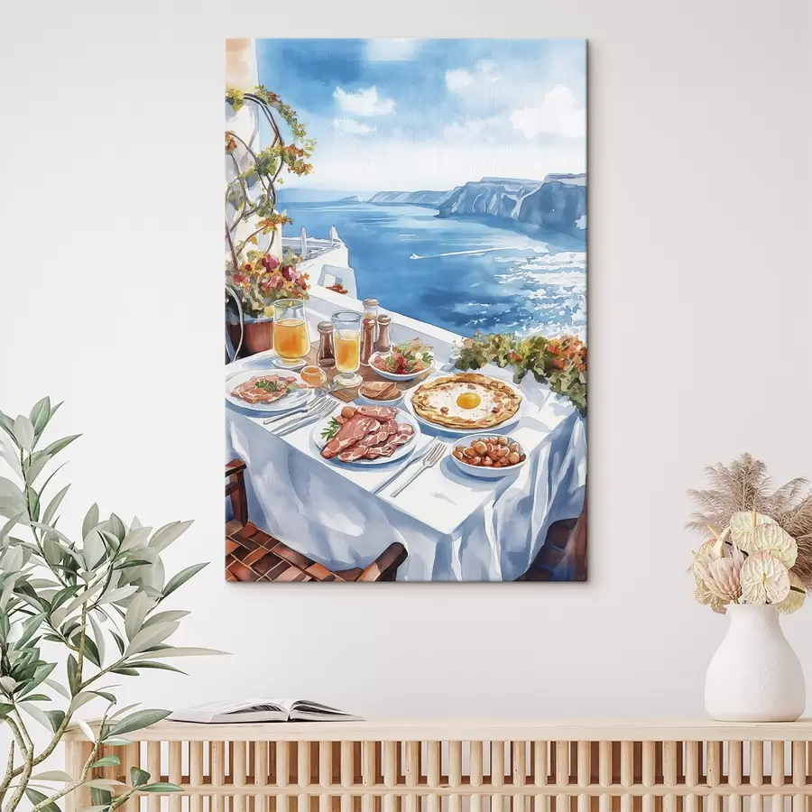 carta da parati Bella colazione romantica in Grecia, mare, stile acquerello nr. s42455