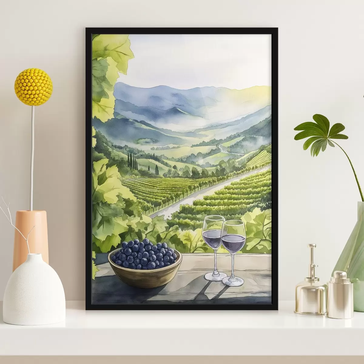 Poster Cantieri Gpape, paesaggi in stile acquerello, bicchieri di vino f42444