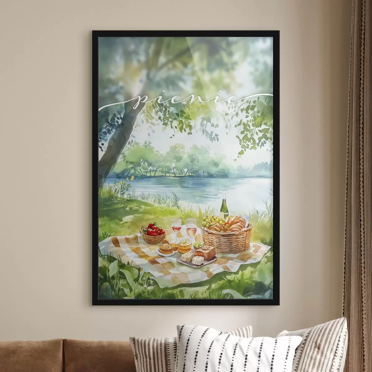 Poster Estetica del picnic, natura estiva, lago, romantico, stile acquerello f42450