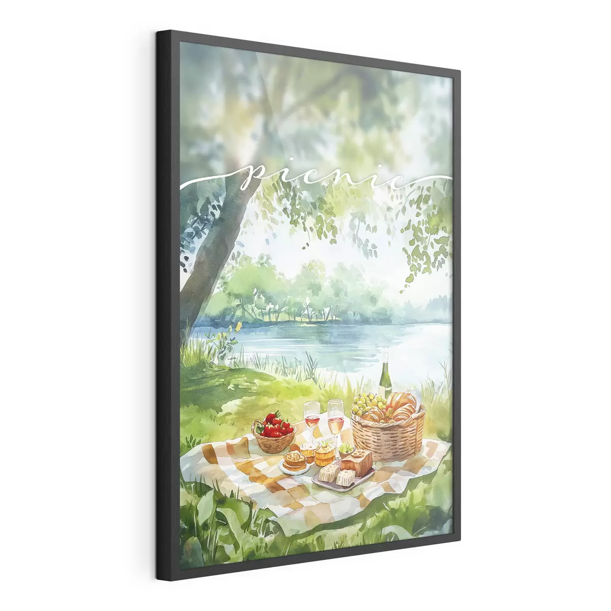 Poster Estetica del picnic, natura estiva, lago, romantico, stile acquerello f42450