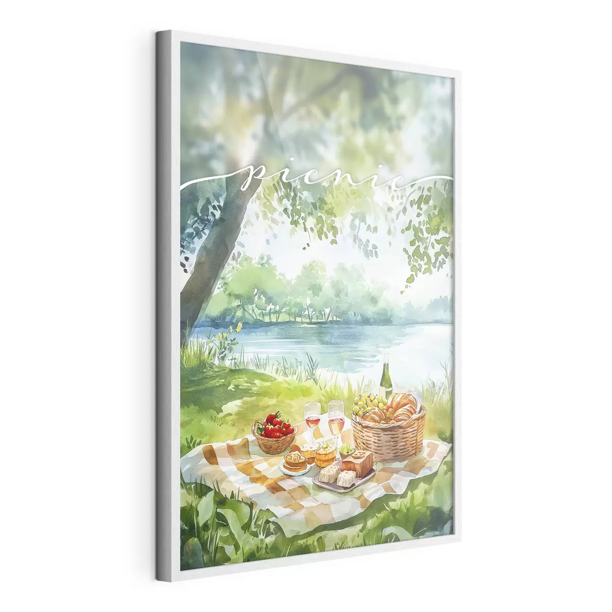 Poster Estetica del picnic, natura estiva, lago, romantico, stile acquerello f42450