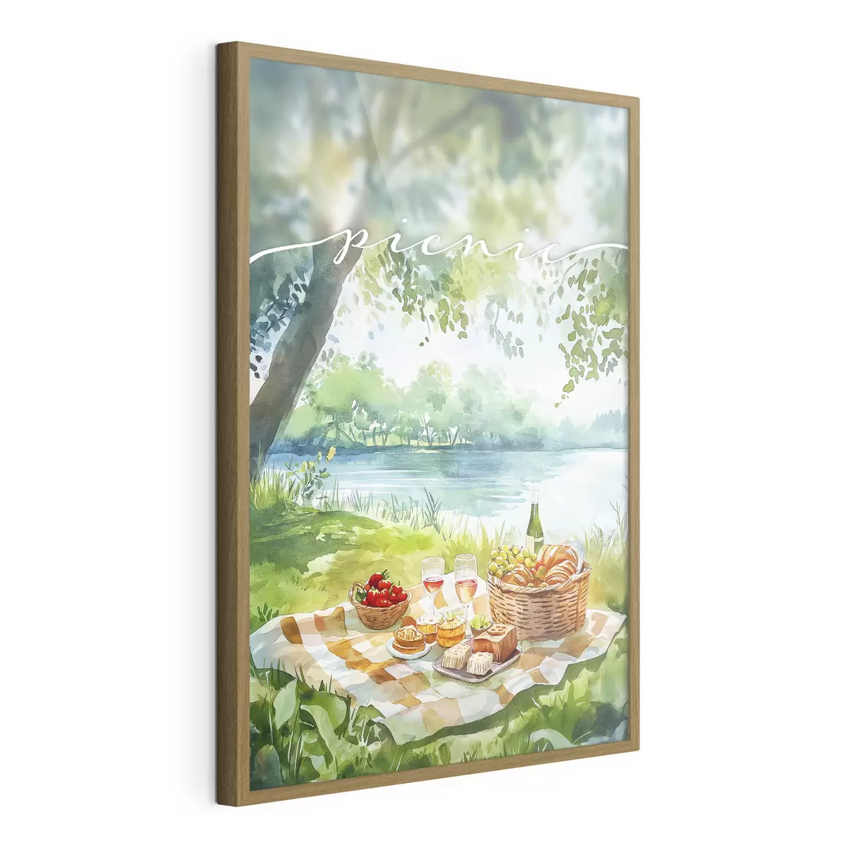 Poster Estetica del picnic, natura estiva, lago, romantico, stile acquerello f42450