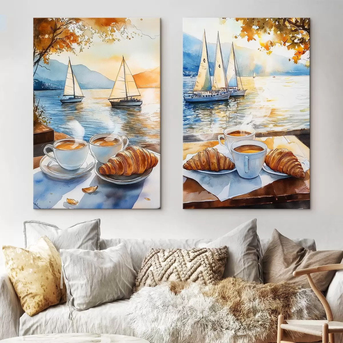carta da parati Tramonto sul lago con caffè, barche a vela, natura, viaggio nr. m00407