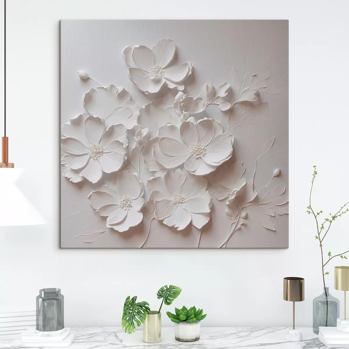carta da parati Fiori bianchi su sfondo bianco in stile pittura ad olio nr. s42516