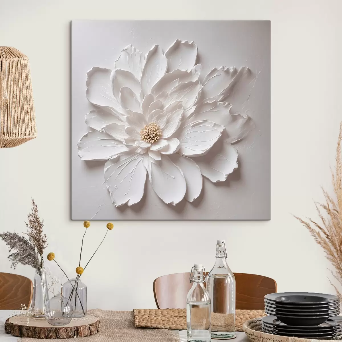 carta da parati Fiore bianco su sfondo crema nr. s42517