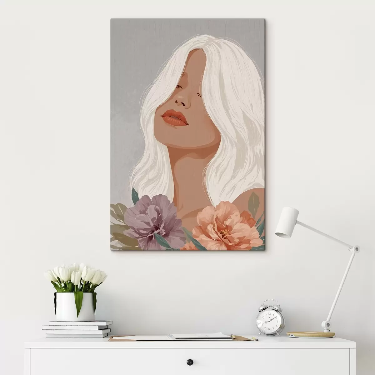 carta da parati Ragazza su sfondo grigio in grafica vettoriale nr. s42521