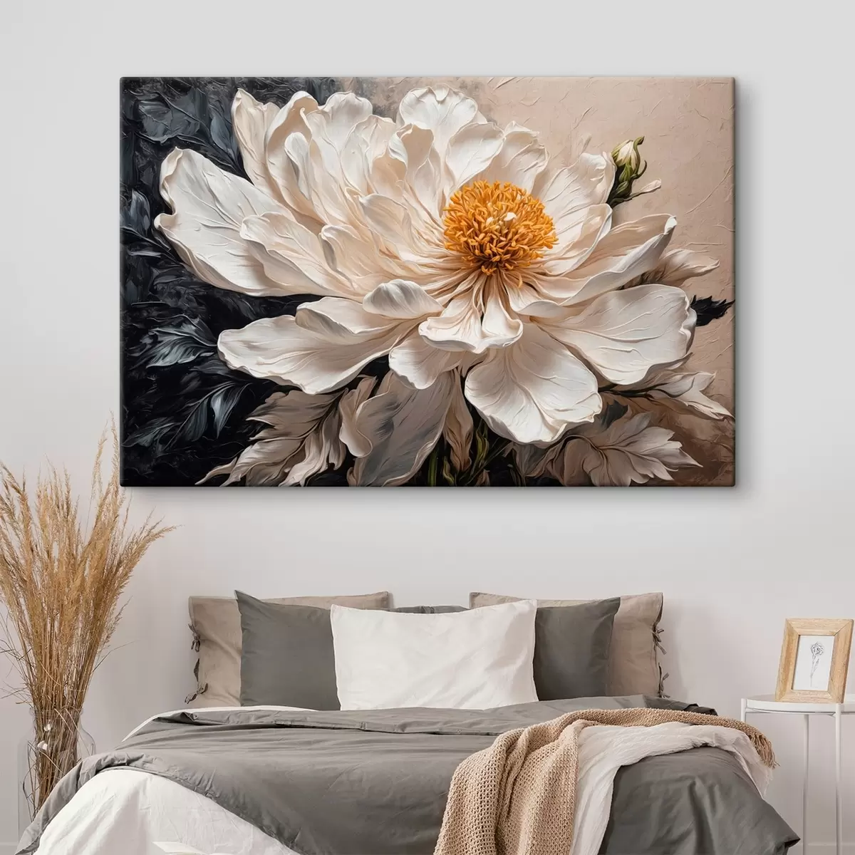 carta da parati Fiore bianco su sfondo nero e beige nr. s42522