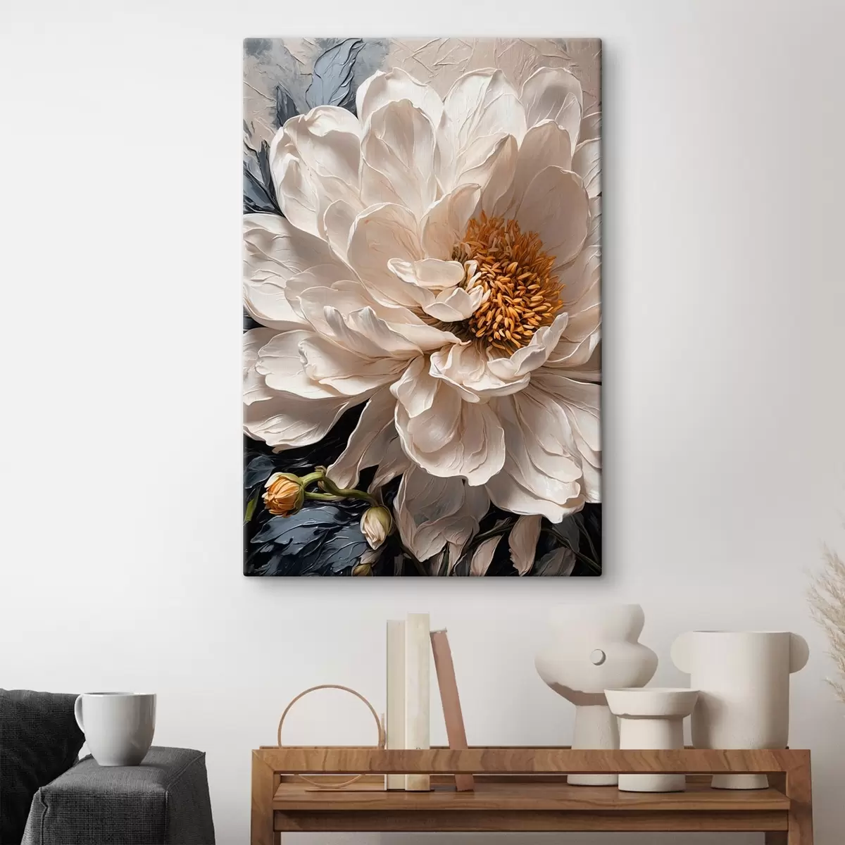 carta da parati Fiore bianco su sfondo blu-beige nr. s42523