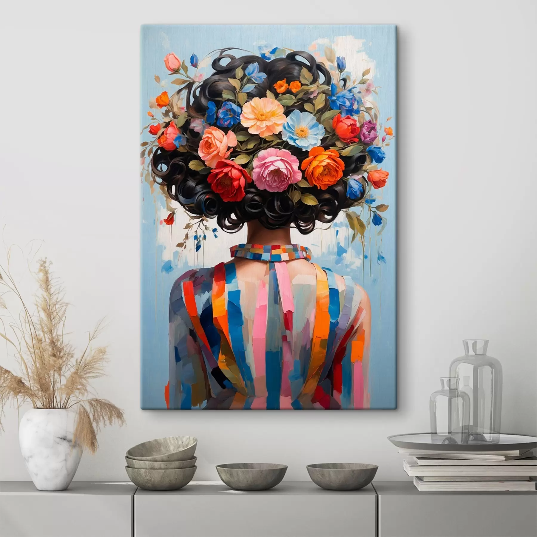 carta da parati Ragazza in abito colorato e fiori nr. s42524