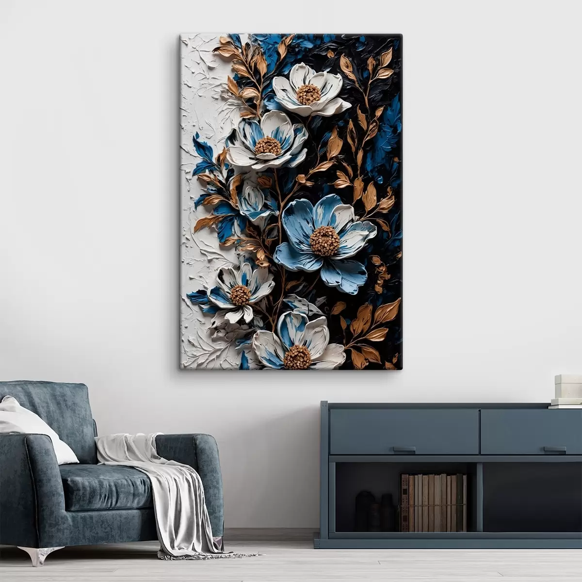 carta da parati Fiori e steli su sfondo bianco e nero in stile pittura ad olio nr. s42532