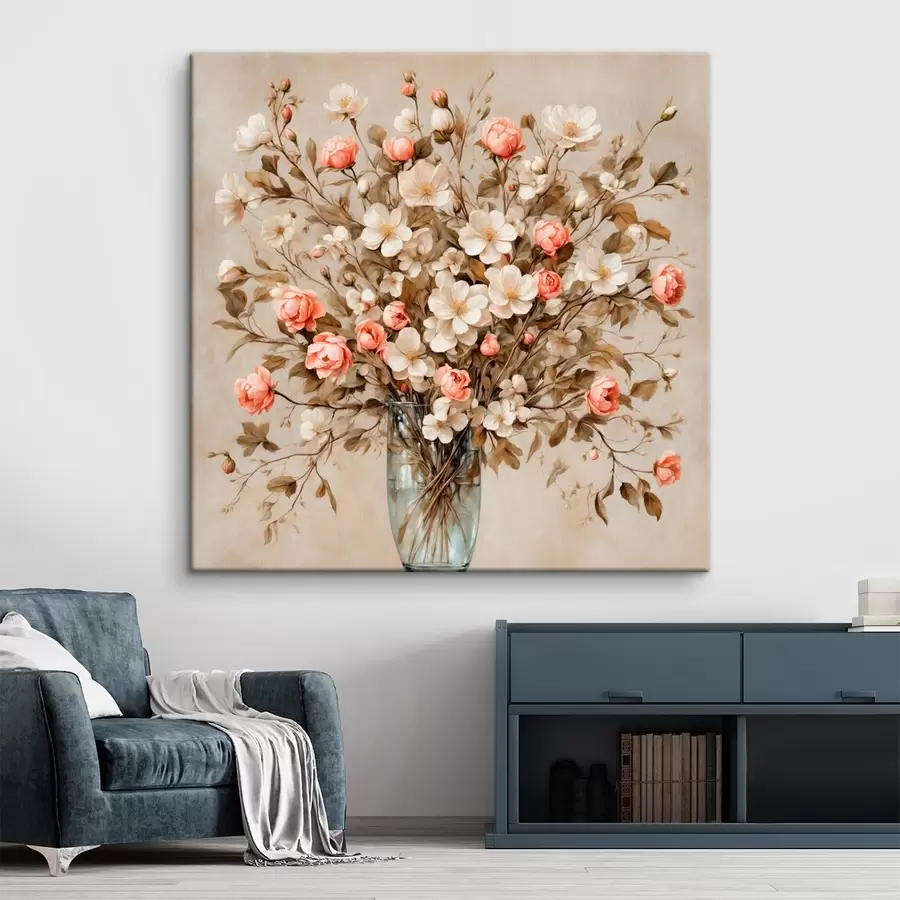 carta da parati Fiori in vaso trasparente su sfondo beige nr. s42534