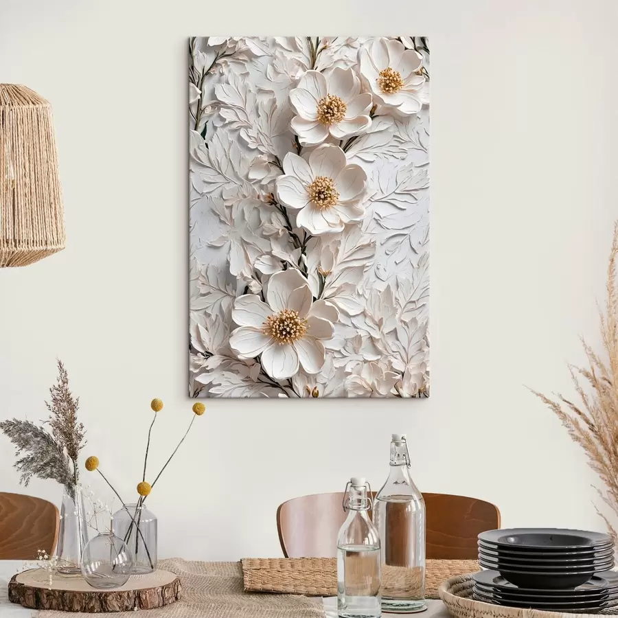 carta da parati Fiori e steli bianchi in stile pittura ad olio nr. s42546