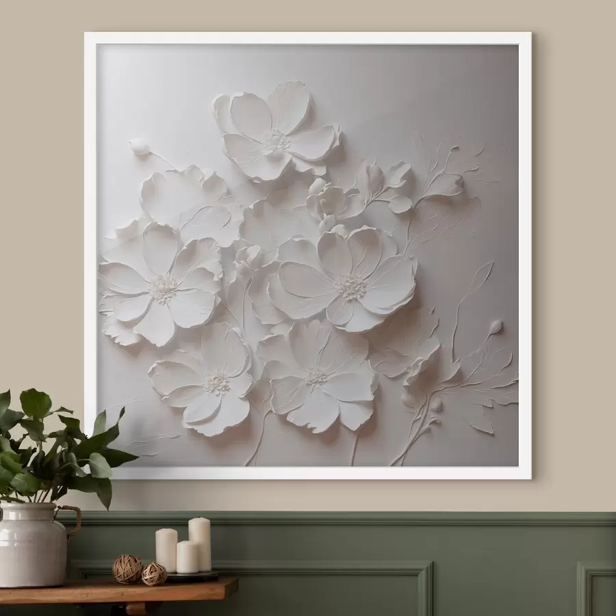carta da parati Fiori bianchi su sfondo bianco in stile pittura ad olio nr. f42516
