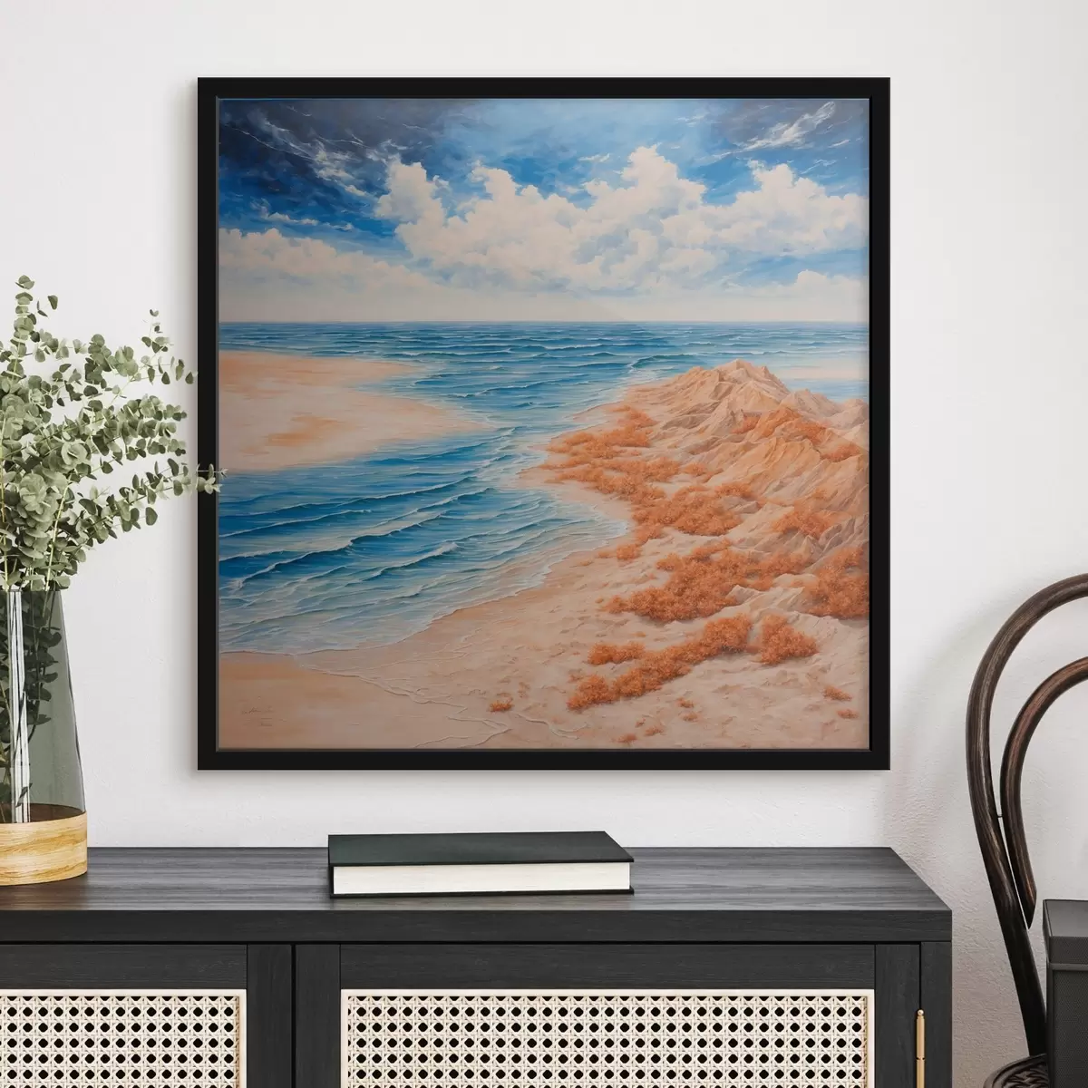 Poster Spiaggia e cielo blu in stile pittura acrilica f42518