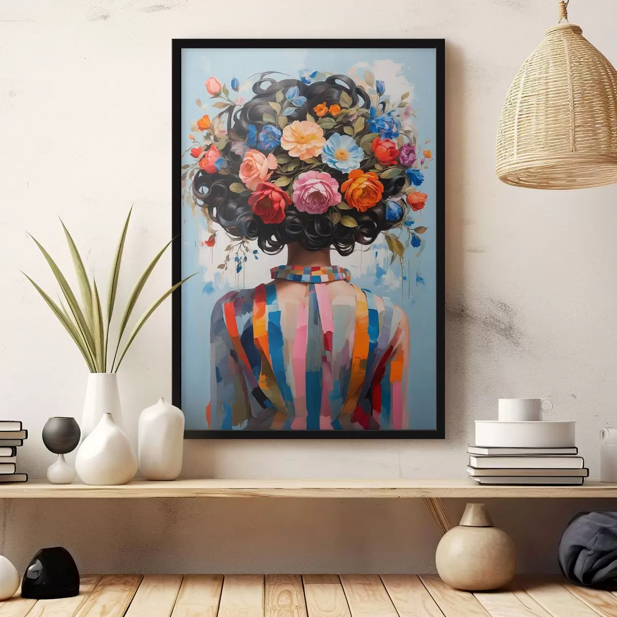 Poster Ragazza in abito colorato e fiori f42524