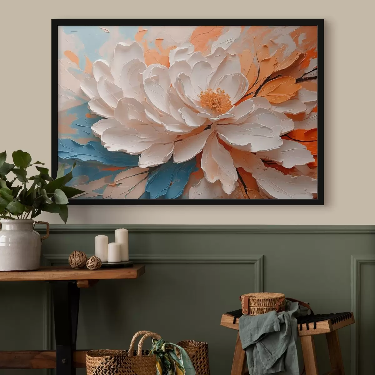 Poster Fiore bianco in stile pittura ad olio f42528