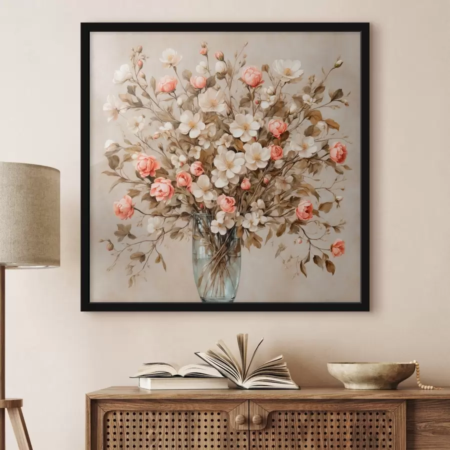 carta da parati Fiori in vaso trasparente su sfondo beige nr. f42534