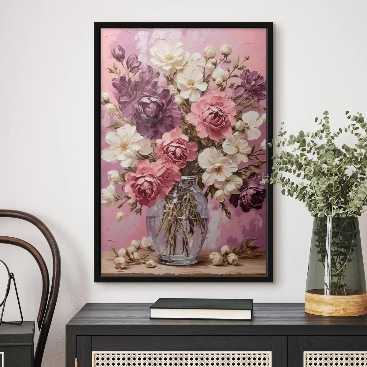 Poster Fiori in vaso trasparente su sfondo viola f42535