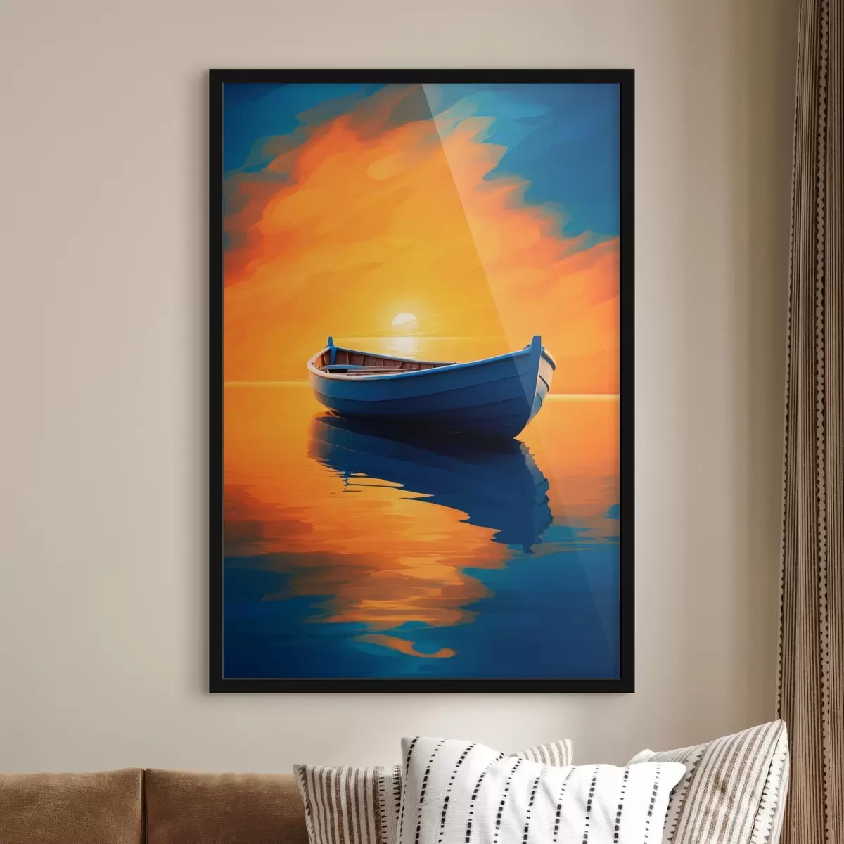 Poster Barca in mare al tramonto f42536