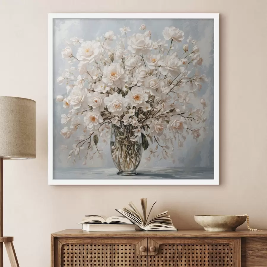 carta da parati Fiori bianchi in vaso trasparente in stile pittura acrilica nr. f42545