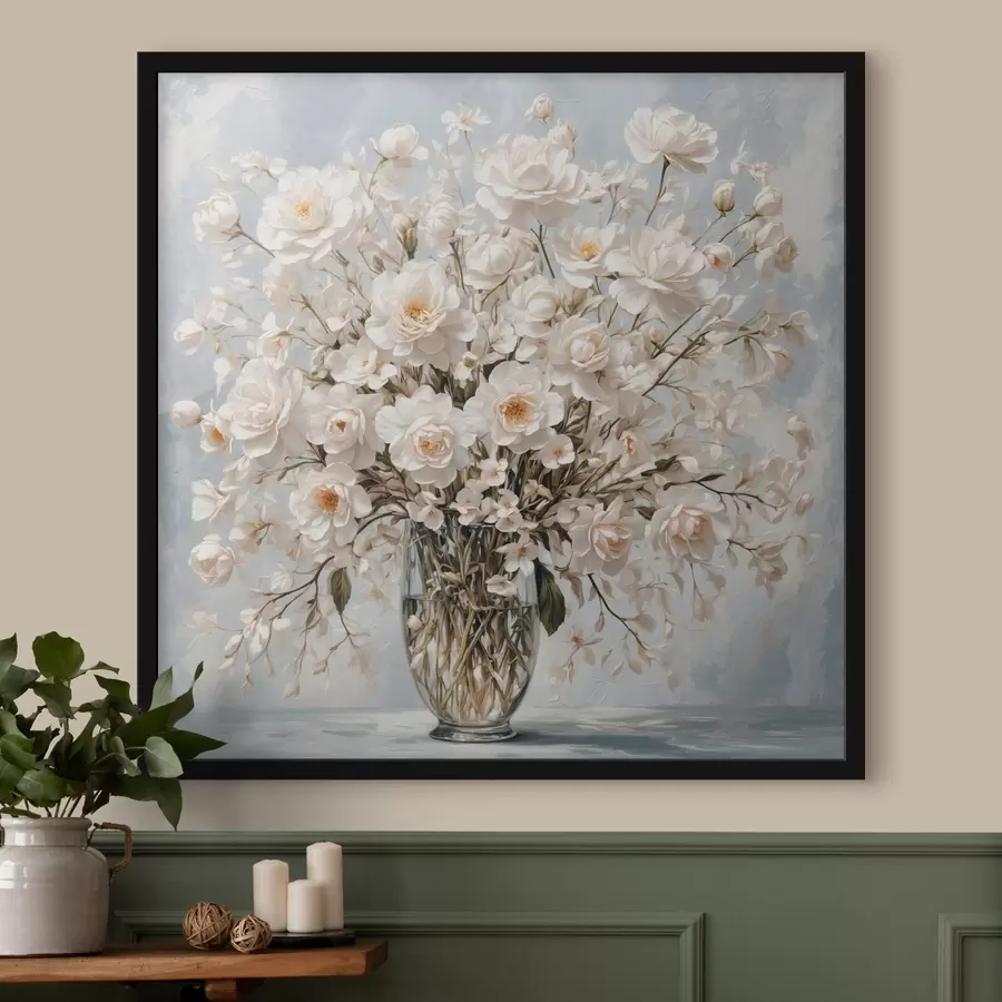 carta da parati Fiori bianchi in vaso trasparente in stile pittura acrilica nr. f42545
