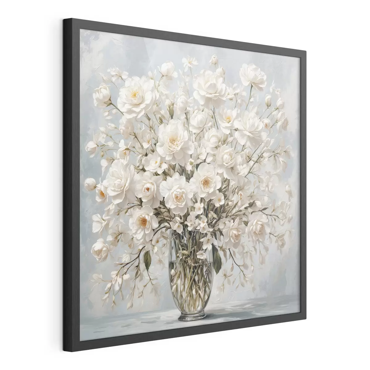Poster Fiori bianchi in vaso trasparente in stile pittura acrilica f42545