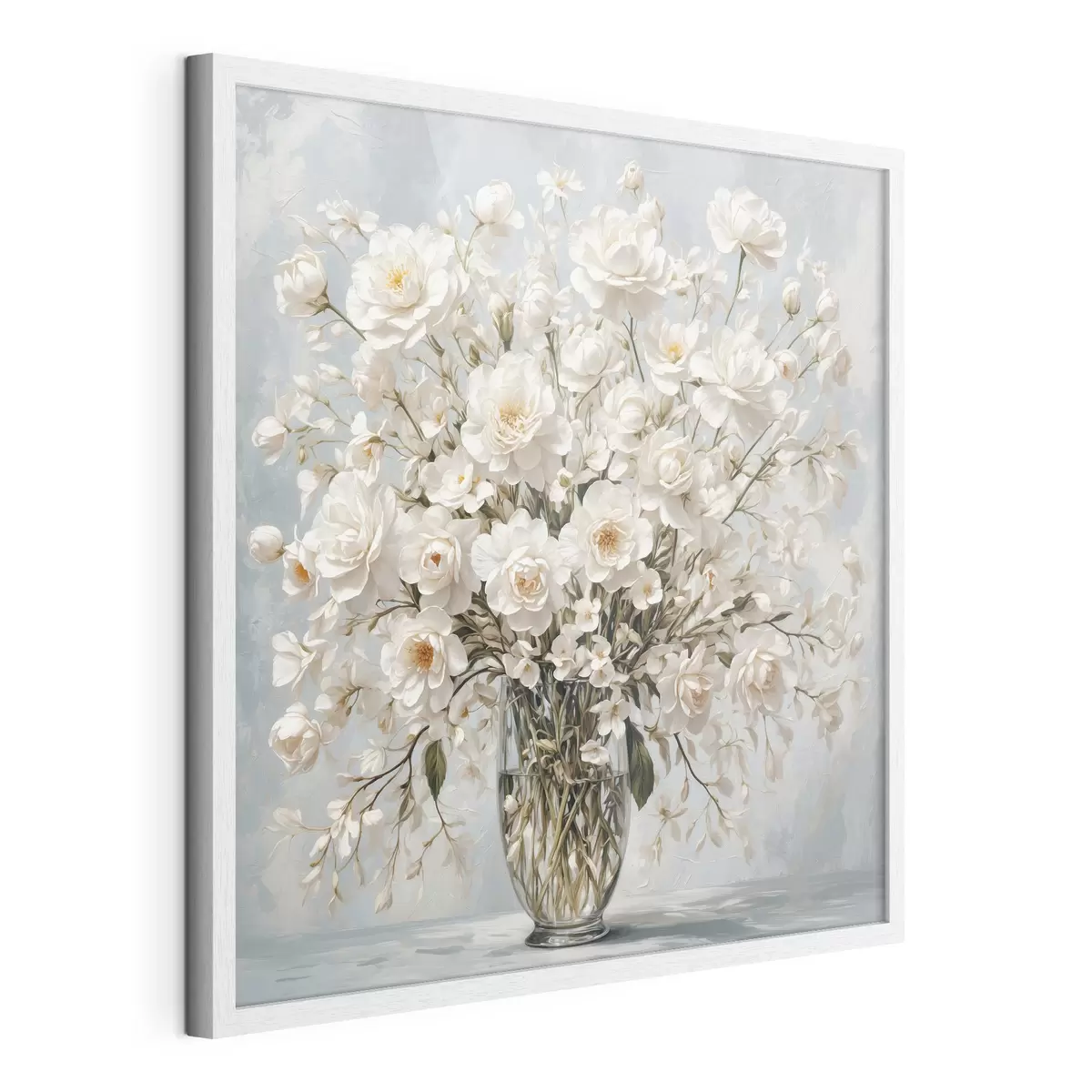 Poster Fiori bianchi in vaso trasparente in stile pittura acrilica f42545