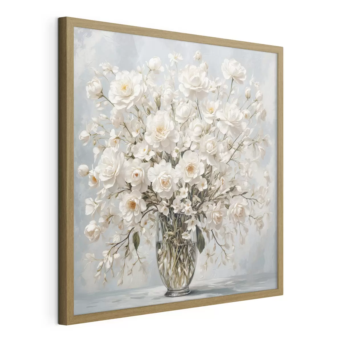 Poster Fiori bianchi in vaso trasparente in stile pittura acrilica f42545
