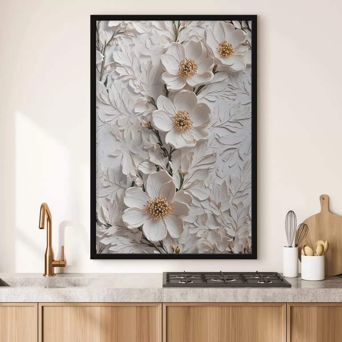 Poster Fiori e steli bianchi in stile pittura ad olio f42546