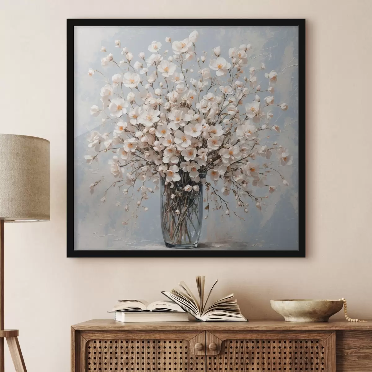 Poster Fiori bianchi in vaso trasparente f42547