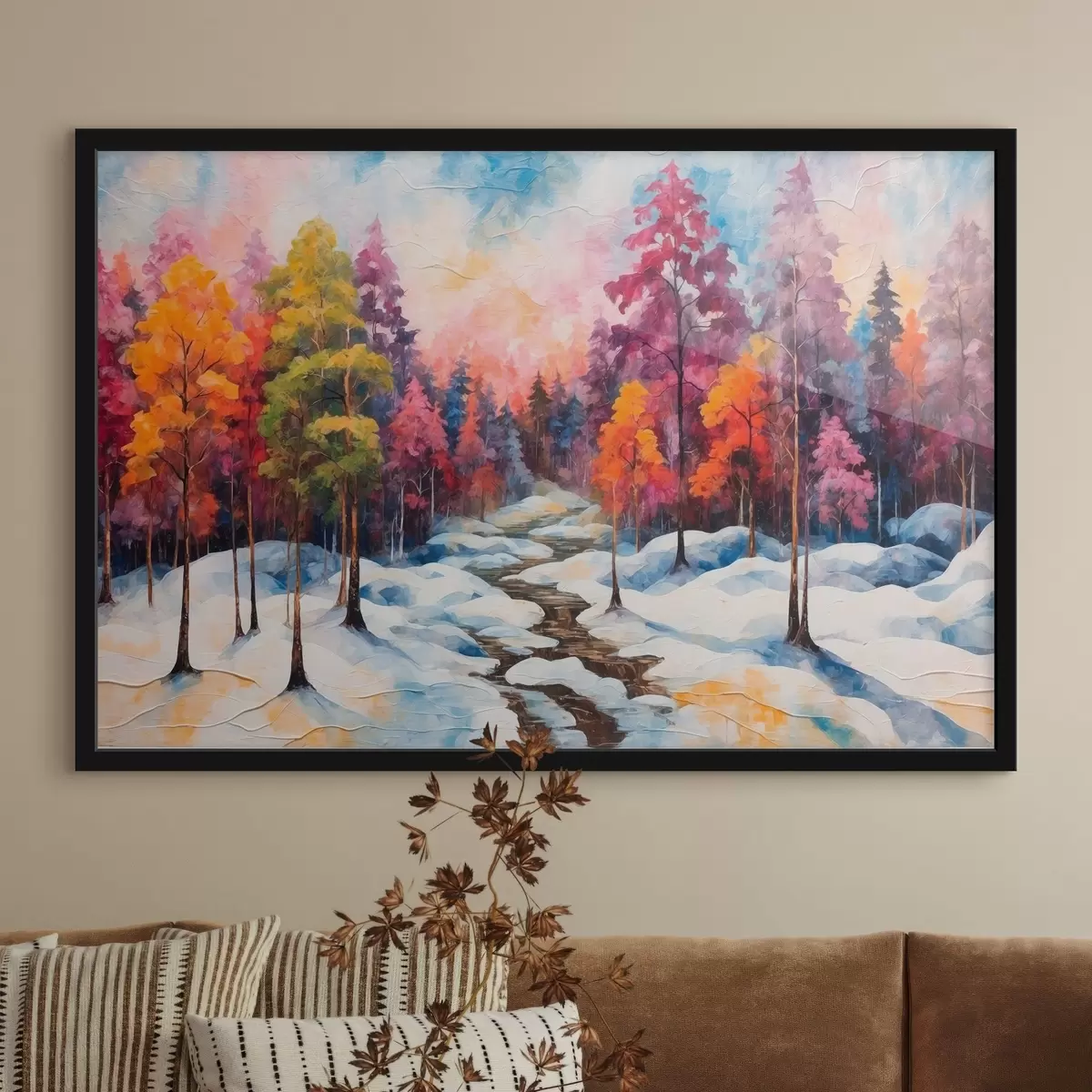 Poster Foresta in stile invernale dipinto ad acquerello f42549