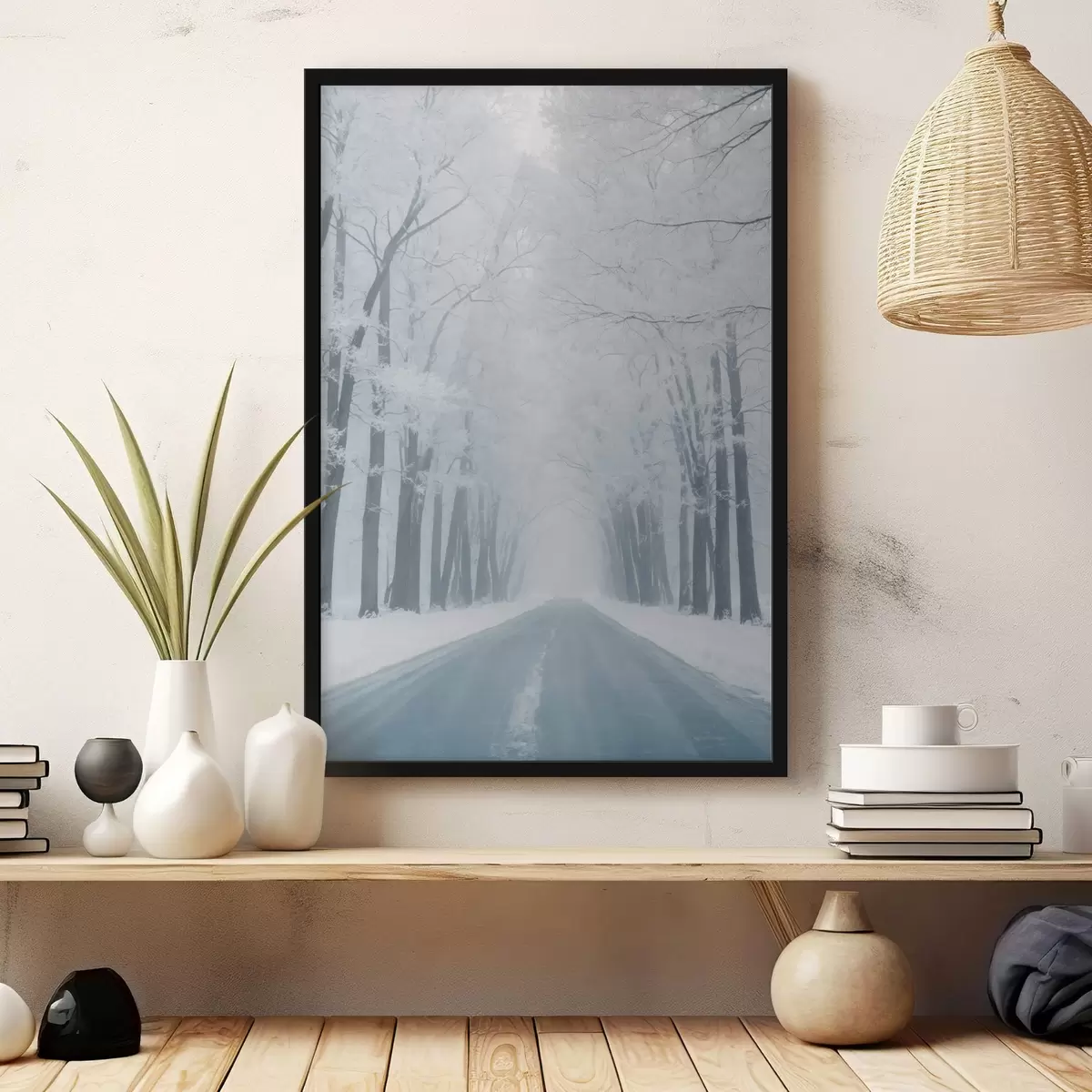 Poster Strada attraverso la foresta in inverno f42551