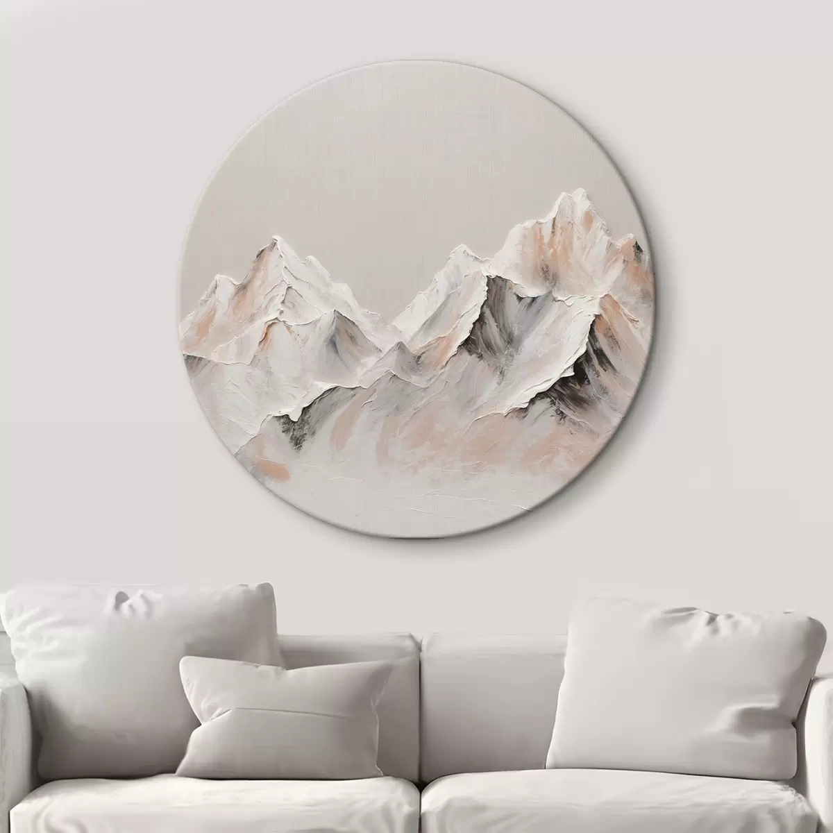Quadri rotondi Montagne su sfondo bianco in stile pittura ad olio r42515