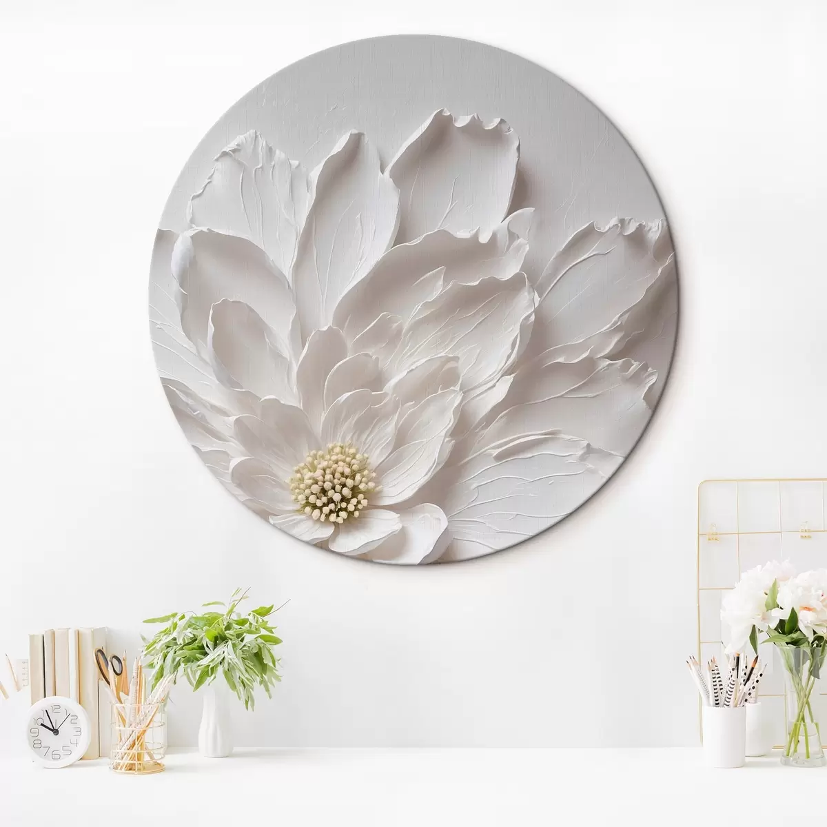 Quadri rotondi Fiore bianco su sfondo bianco r42517