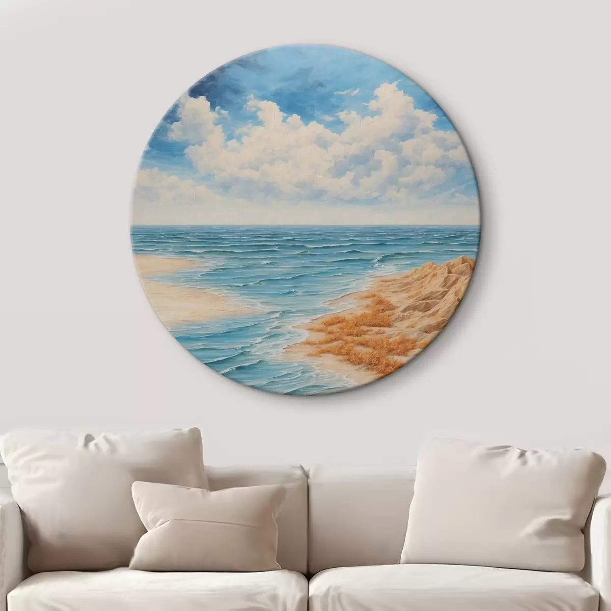 Quadri rotondi Spiaggia e cielo blu in stile pittura acrilica r42518