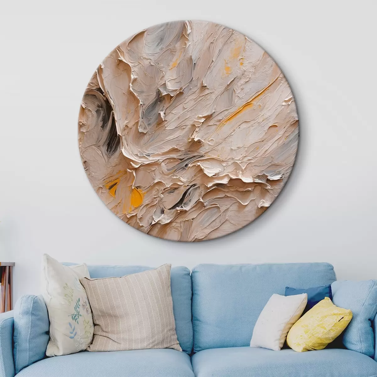 Quadri rotondi Pittura astratta con colori neri e gialli in stile pittura ad olio r42526