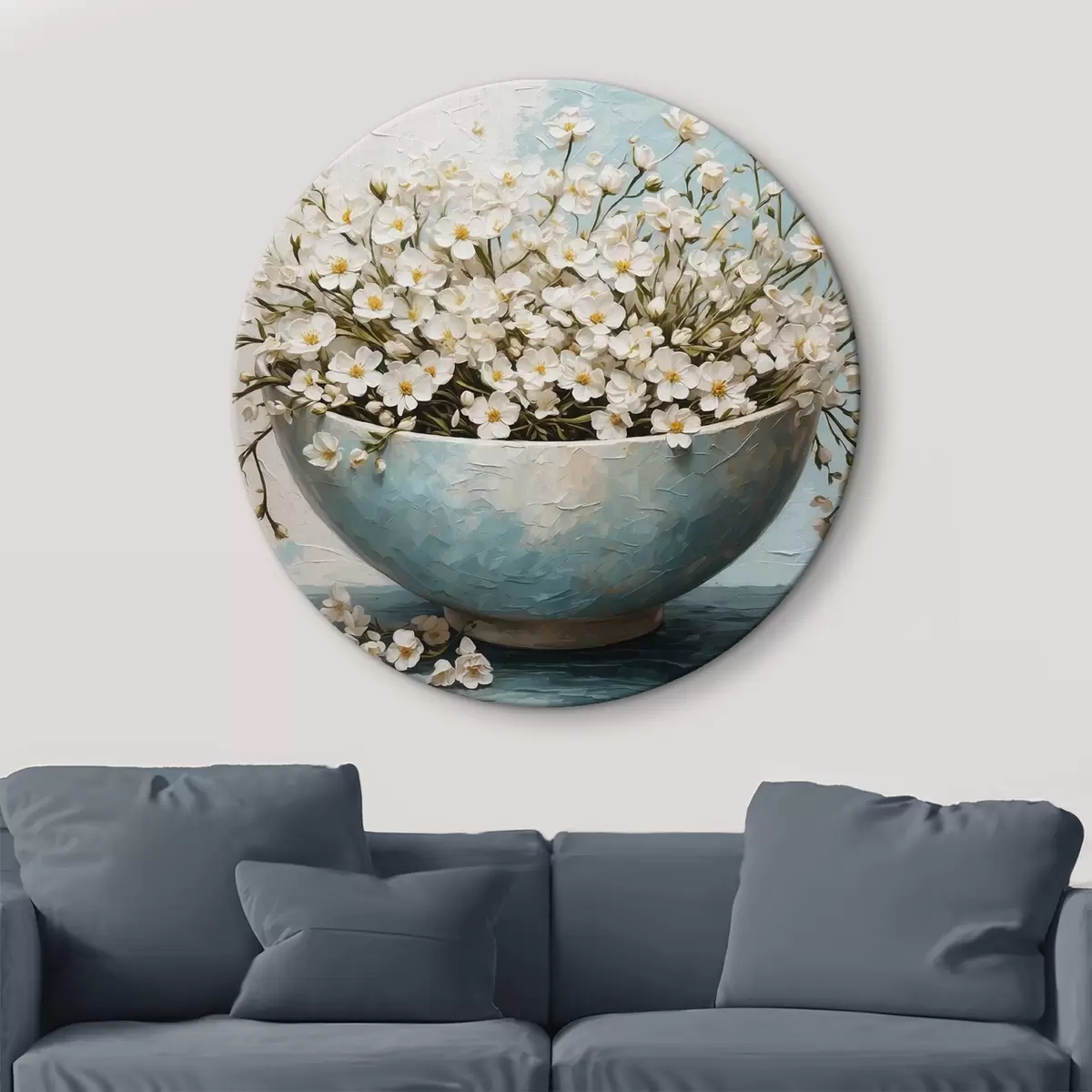 Quadri rotondi Piccoli fiori bianchi in vaso r42533