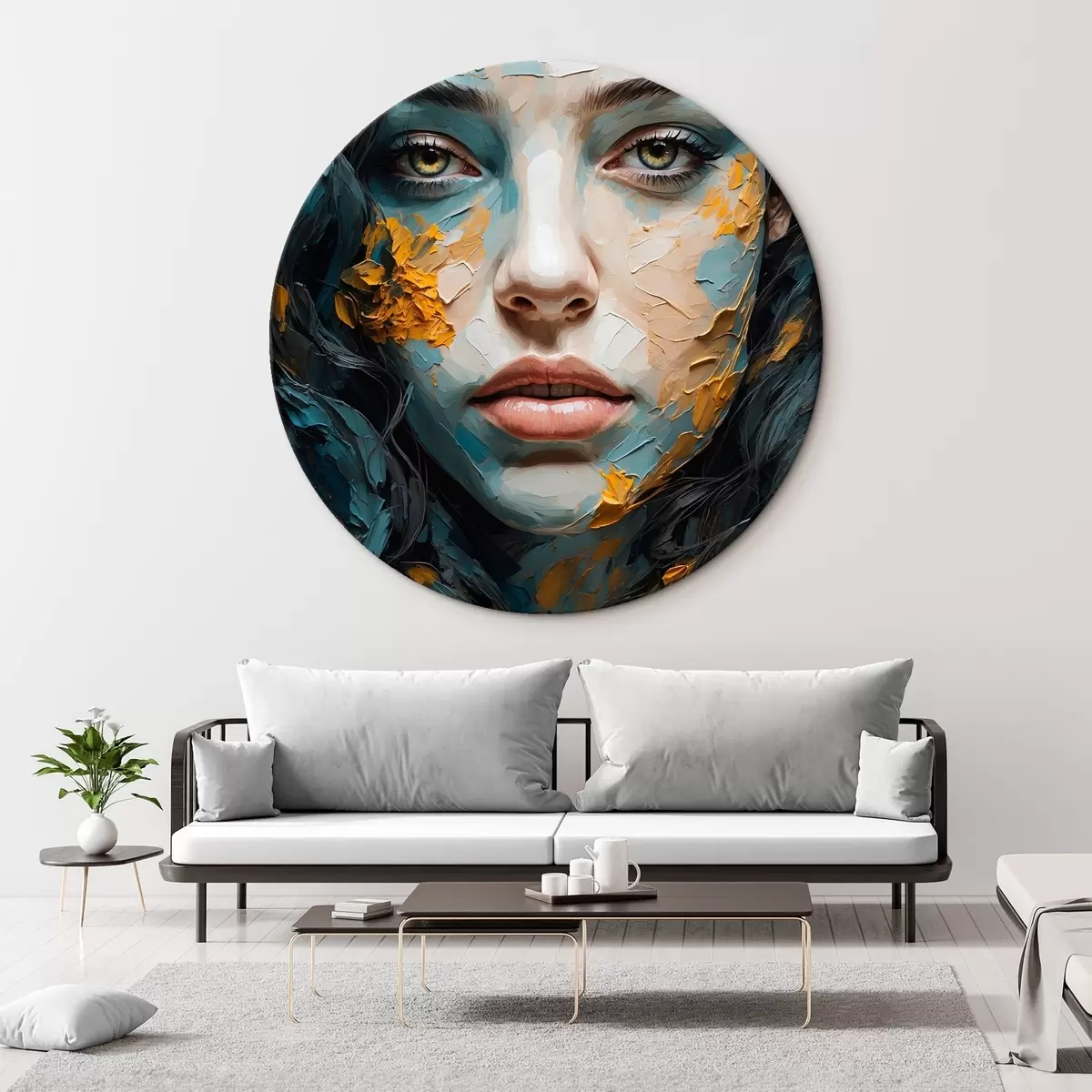 Quadri rotondi Volto di ragazza in stile pittura ad olio r42538