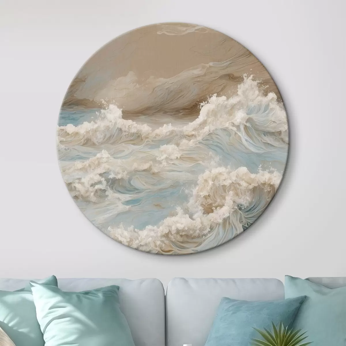 Quadri rotondi Mare impetuoso astratto in stile pittura ad olio r42539