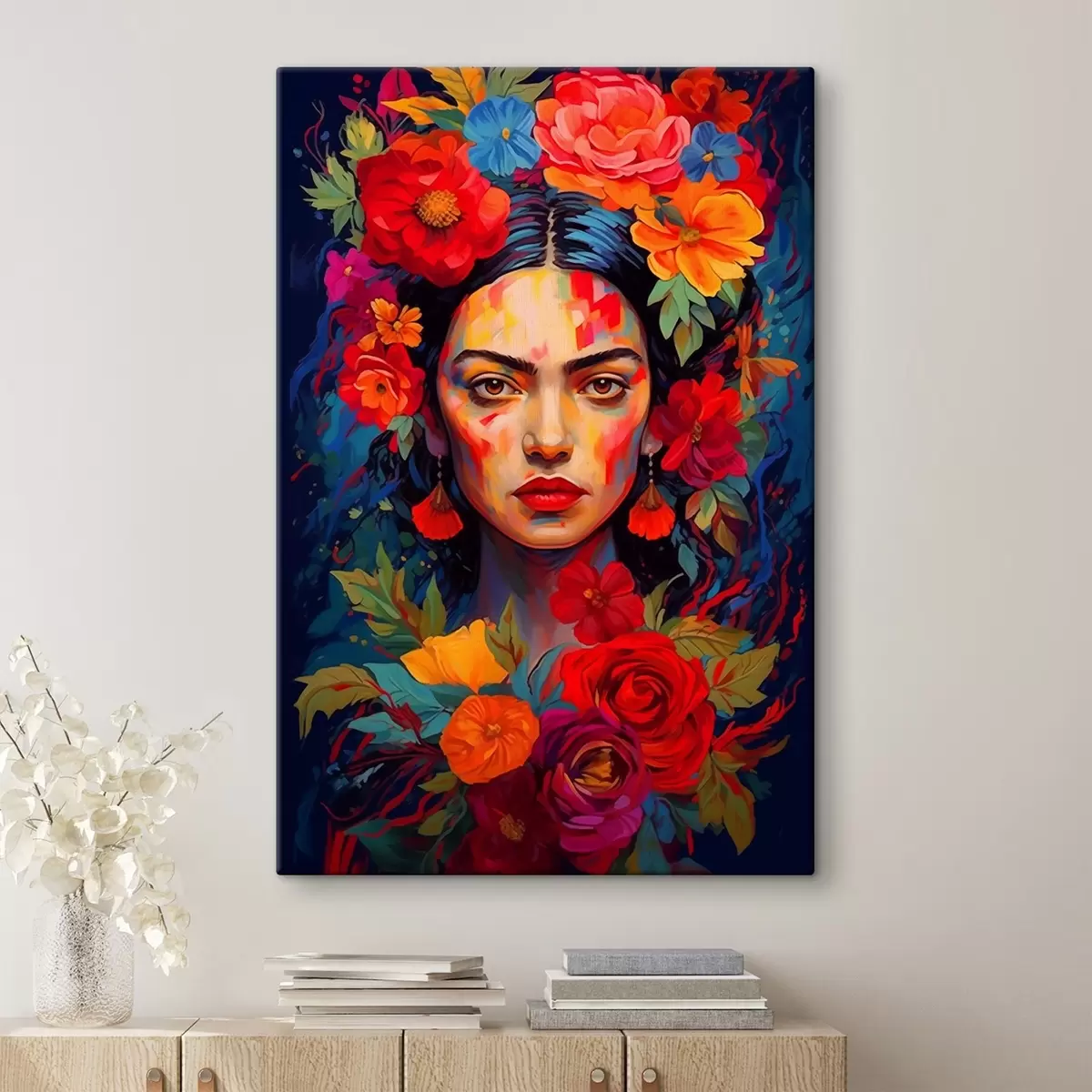 carta da parati Ritratto di donna con cornice floreale in stile astratto luminoso nr. s42653