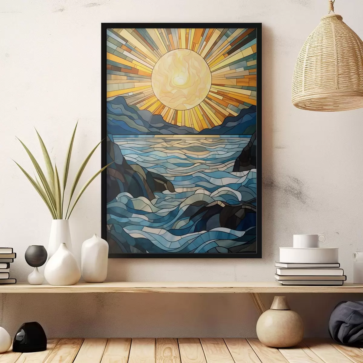 Poster Sole e onde nello stile delle vetrate artistiche f42654