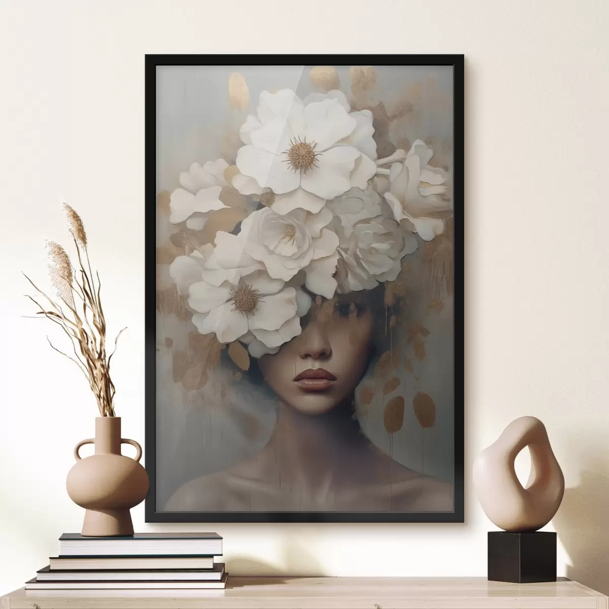 Poster Ritratto con fiori bianchi f42664