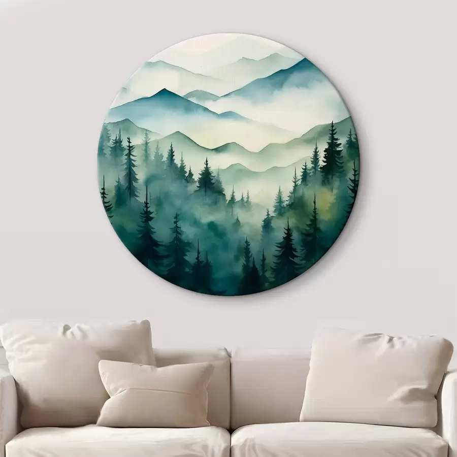 carta da parati Paesaggio nebbioso con montagne e foreste nr. r42662