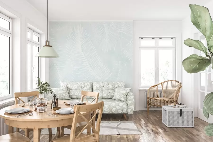 carta da parati Sagome di foglie bianche su uno sfondo strutturato nr. w02894v2