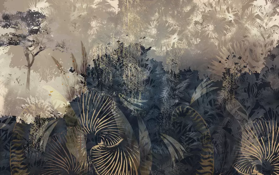 Carta da parati nature Africa magica con foresta pluviale ed elementi vettoriali con tinta marrone 