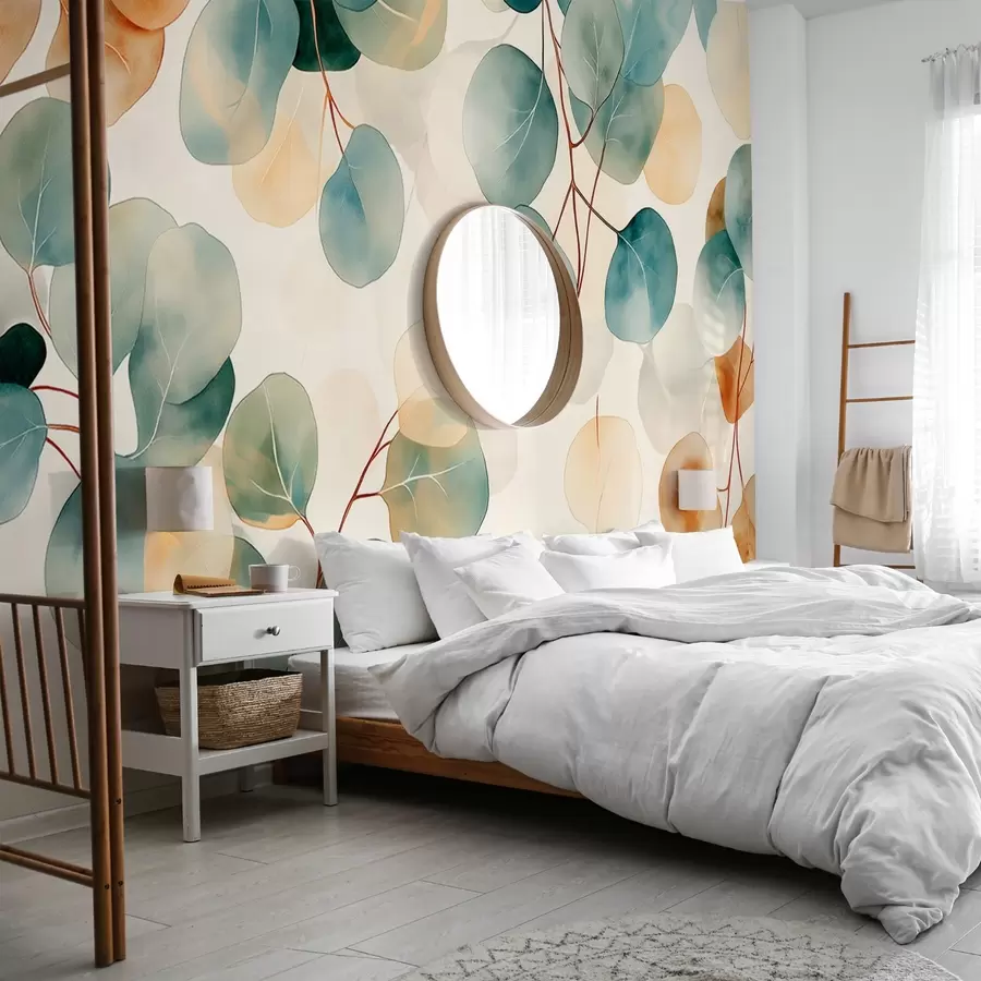 carta da parati Disegno di eucalipto in stile acquerello, colori pastello tenui, floreale nr. w02938